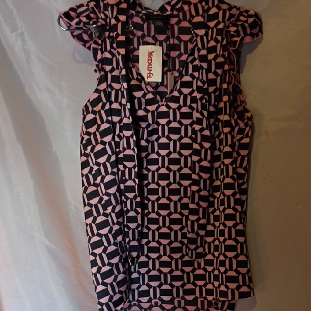 Geometric Print Sleeveless Blouse - Pink/Black